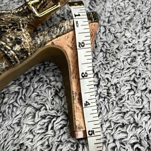TIFFANY Animal Print 9 Leather Strap Cork Heel Sandals - Picture 6 of 10